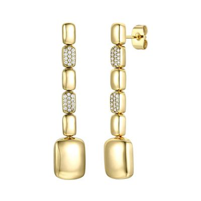 Rozzato Lab Created 14K Gold Plated Sterling Silver with Clear Cubic Zirconia Rectangle Link Linear Dangle Earrings