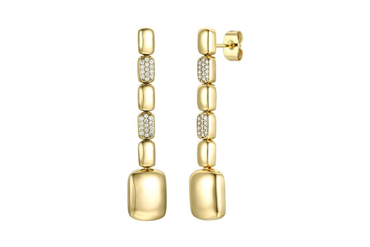 Lab Created 14K Gold Plated Sterling Silver with Clear Cubic Zirconia Rectangle Link Linear Dangle Earrings