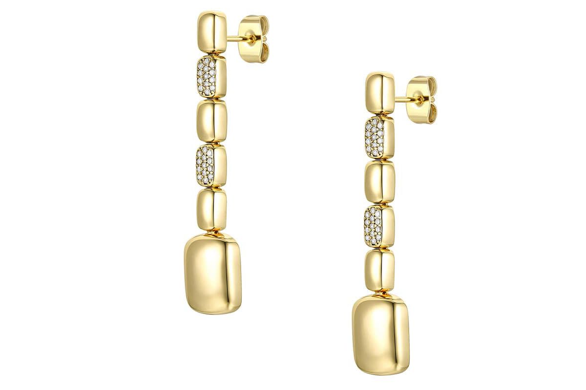 Lab Created 14K Gold Plated Sterling Silver with Clear Cubic Zirconia Rectangle Link Linear Dangle Earrings