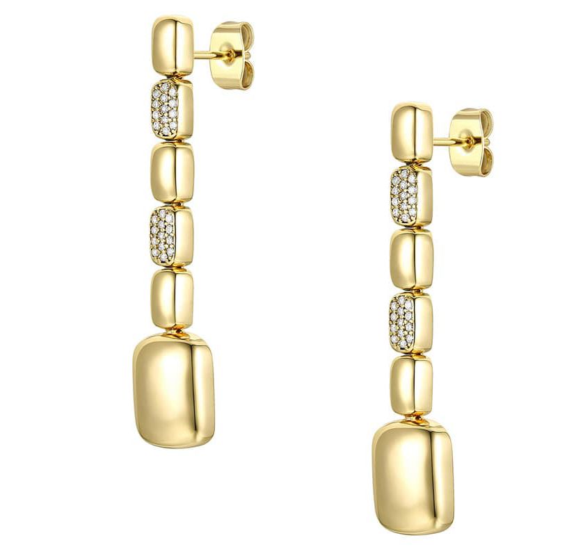 Lab Created 14K Gold Plated Sterling Silver with Clear Cubic Zirconia Rectangle Link Linear Dangle Earrings