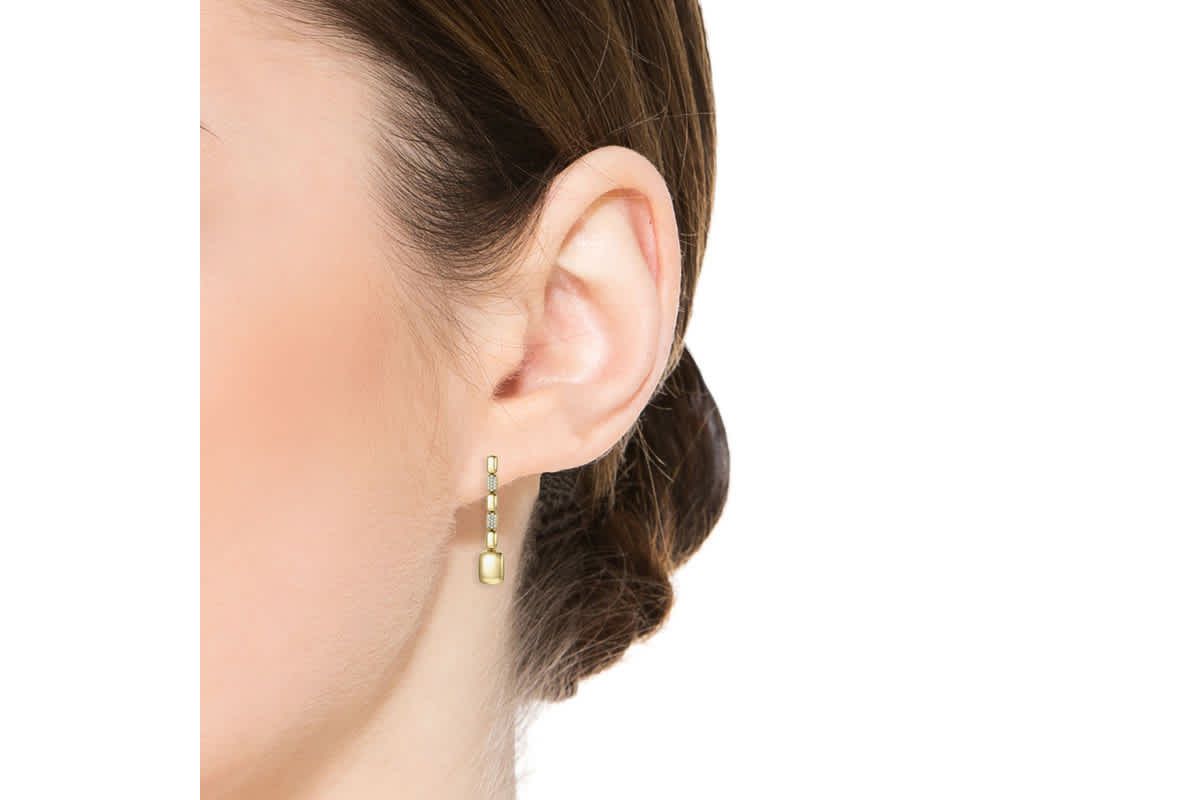 Lab Created 14K Gold Plated Sterling Silver with Clear Cubic Zirconia Rectangle Link Linear Dangle Earrings