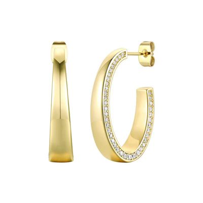 Rozzato Lab Created 14K Gold Plated Sterling Silver with Clear Cubic Zirconia Tapered ¾ C-Hoop Earrings
