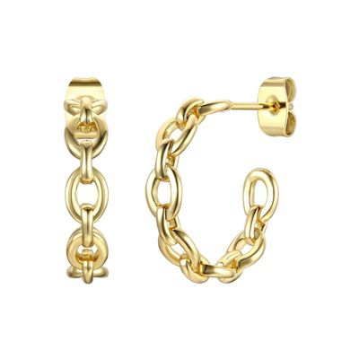 Rozzato Lab Created Sterling Silver 14K Gold Plated Modern Chain Link C-Hoop Earrings