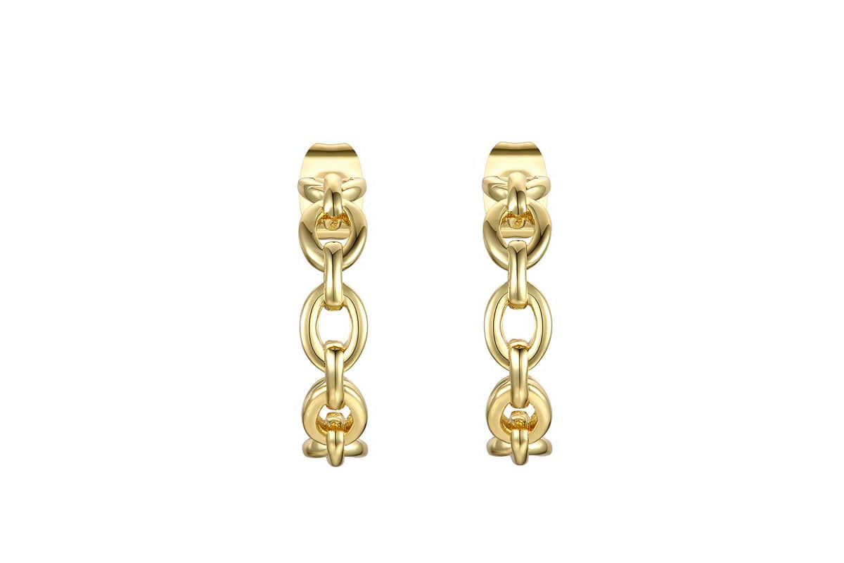 Lab Created Sterling Silver 14K Gold Plated Modern Chain Link C-Hoop Earrings