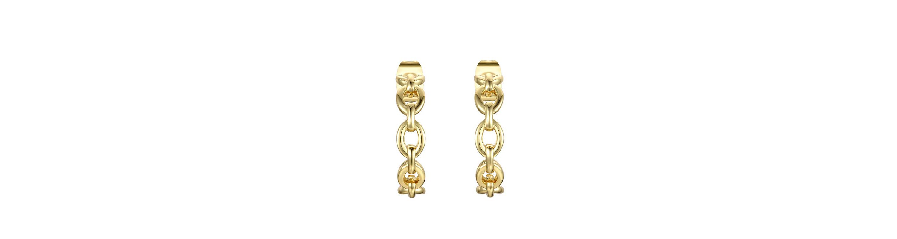 Lab Created Sterling Silver 14K Gold Plated Modern Chain Link C-Hoop Earrings