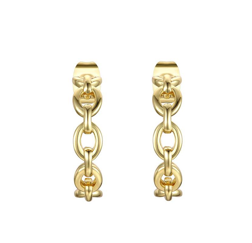 Lab Created Sterling Silver 14K Gold Plated Modern Chain Link C-Hoop Earrings