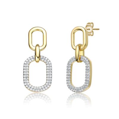 Rozzato Lab Created 14K Gold Plated with Clear Cubic Zirconia Pave Geometric Oval Chain Dangle Earrings