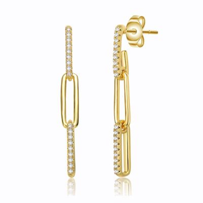 Rozzato Lab Created Classic 14K Gold Plated with Clear Cubic Zirconia Triple Oblong Oval Cable Chain Drop Earrings
