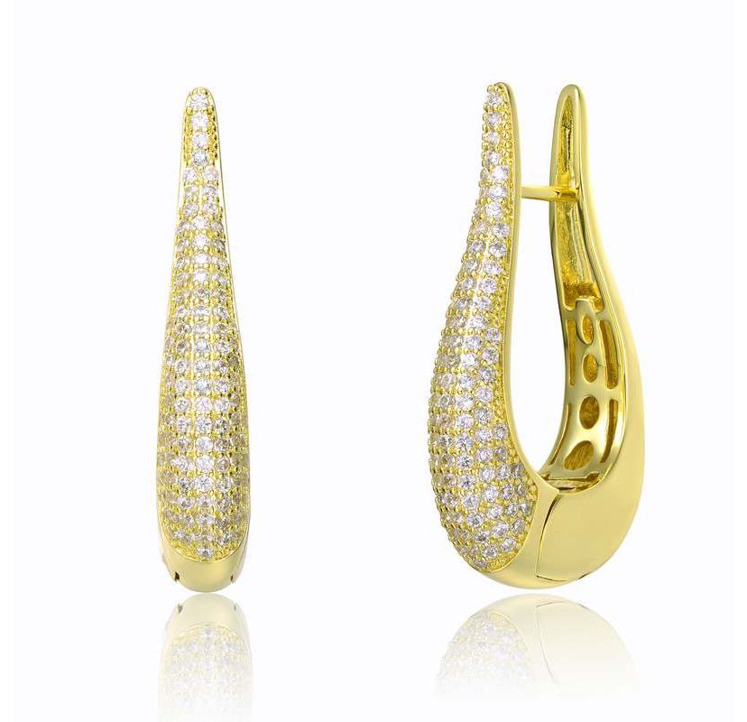 Lab Created 14K Gold Plated with Clear Cubic Zirconia Oblong Oval Raindrop Hoop Earrings