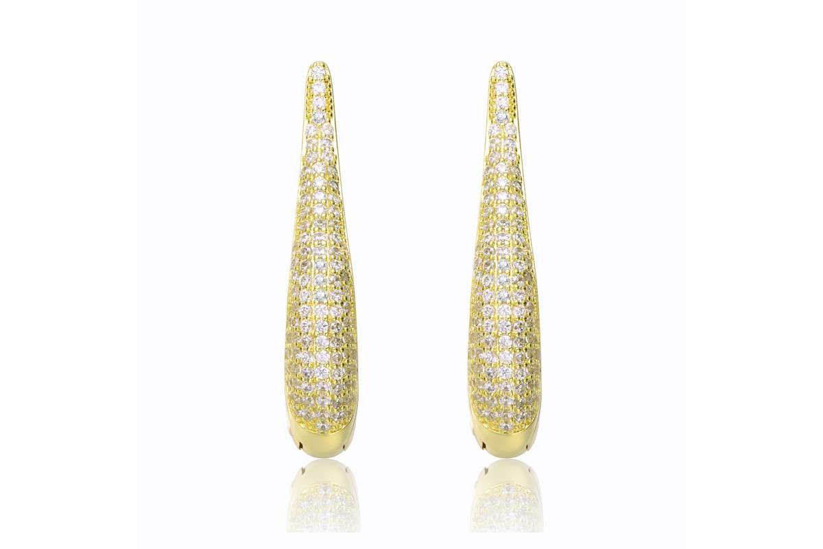 Lab Created 14K Gold Plated with Clear Cubic Zirconia Oblong Oval Raindrop Hoop Earrings