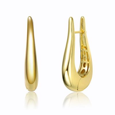 Rozzato Lab Created 14K Gold Plated with Sleek Oblong Oval Raindrop Hoop Earrings