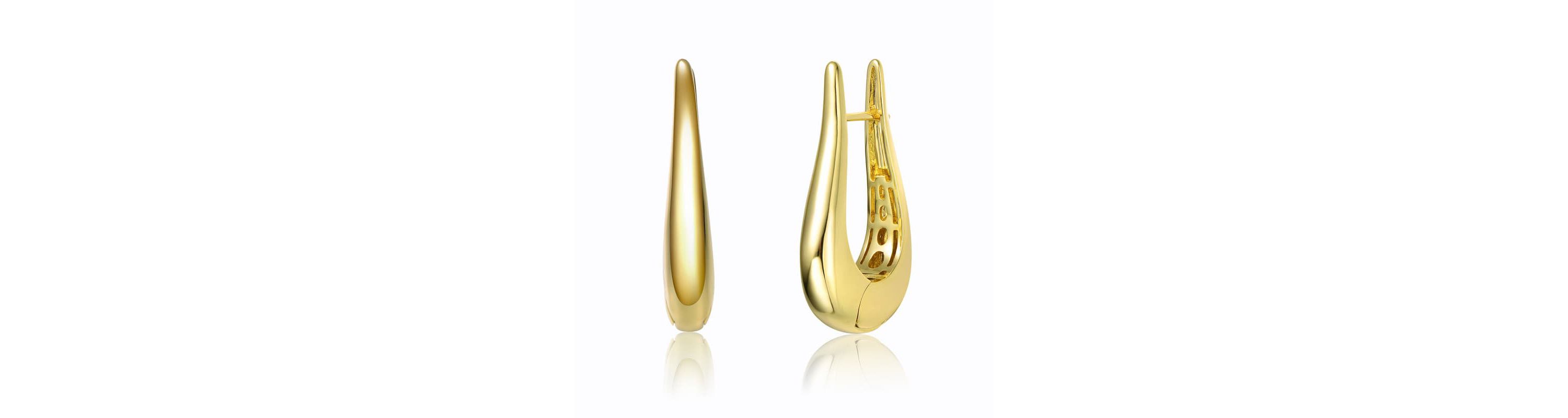 Lab Created 14K Gold Plated with Sleek Oblong Oval Raindrop Hoop Earrings