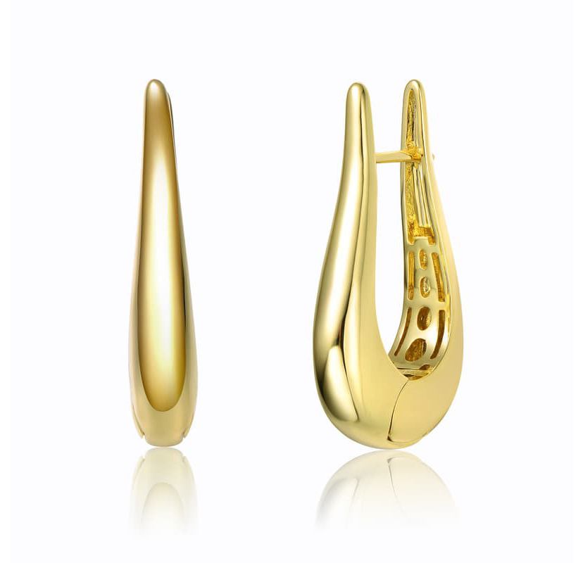 Lab Created 14K Gold Plated with Sleek Oblong Oval Raindrop Hoop Earrings