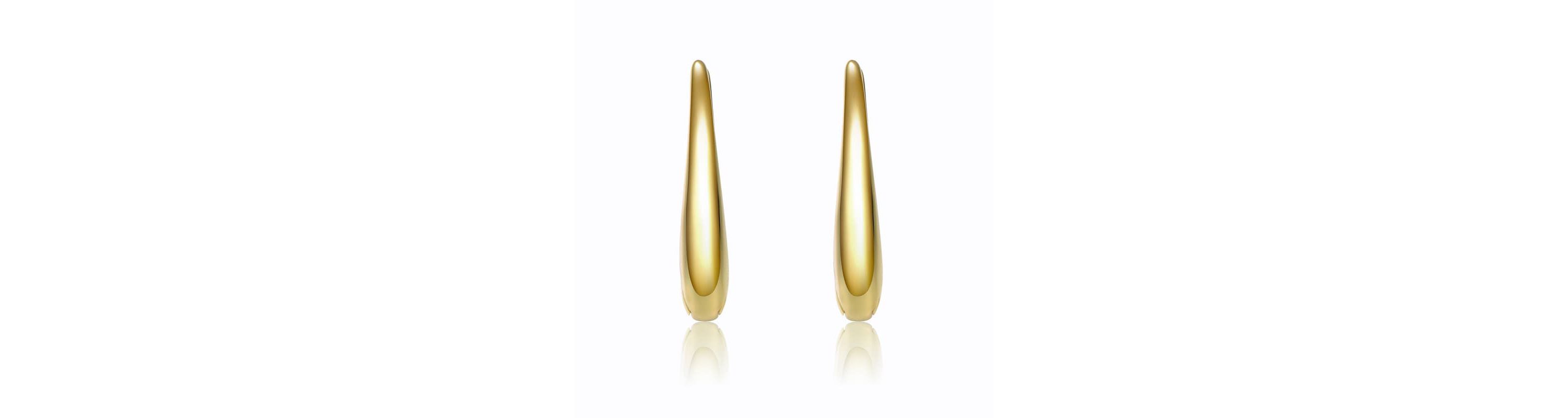 Lab Created 14K Gold Plated with Sleek Oblong Oval Raindrop Hoop Earrings