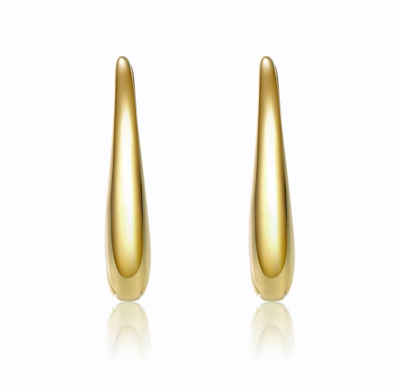 Lab Created 14K Gold Plated with Sleek Oblong Oval Raindrop Hoop Earrings