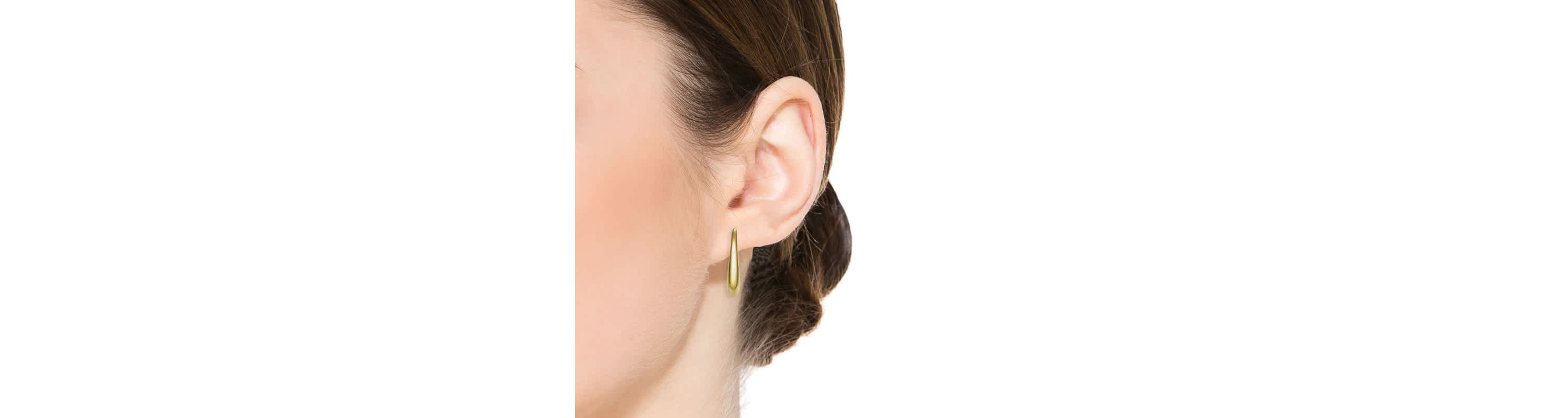 Lab Created 14K Gold Plated with Sleek Oblong Oval Raindrop Hoop Earrings