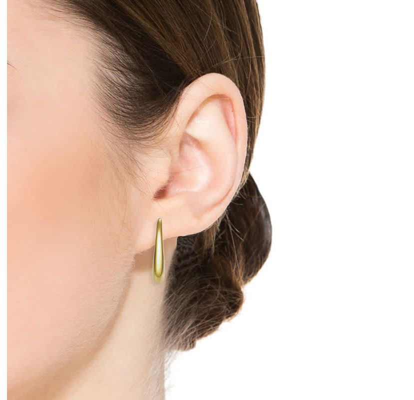 Lab Created 14K Gold Plated with Sleek Oblong Oval Raindrop Hoop Earrings