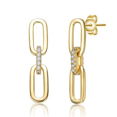 Rozzato Lab Created 14K Gold Plated with Clear Cubic Zirconia Triple Chain Drop Earrings