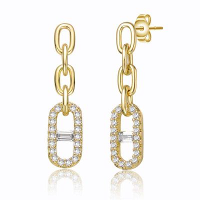 Rozzato Lab Created 14K Gold Plated with Clear Cubic Zirconia Triple Chain Mariner Anchor Link Drop Earrings
