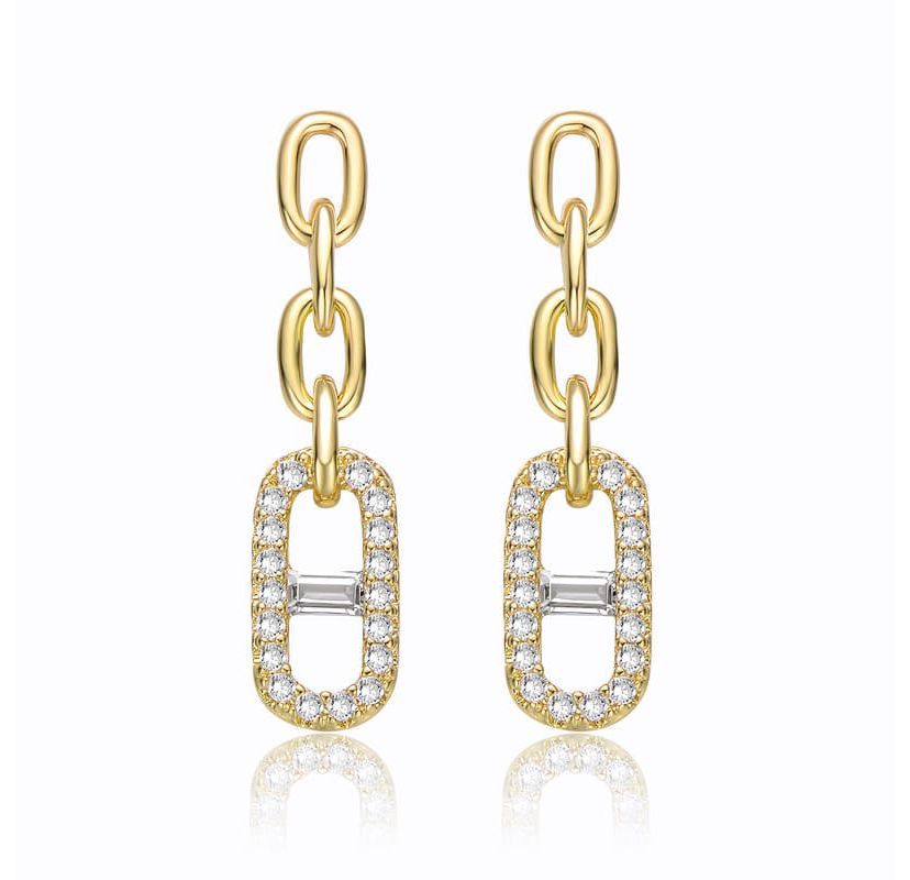 Lab Created 14K Gold Plated with Clear Cubic Zirconia Triple Chain Mariner Anchor Link Drop Earrings