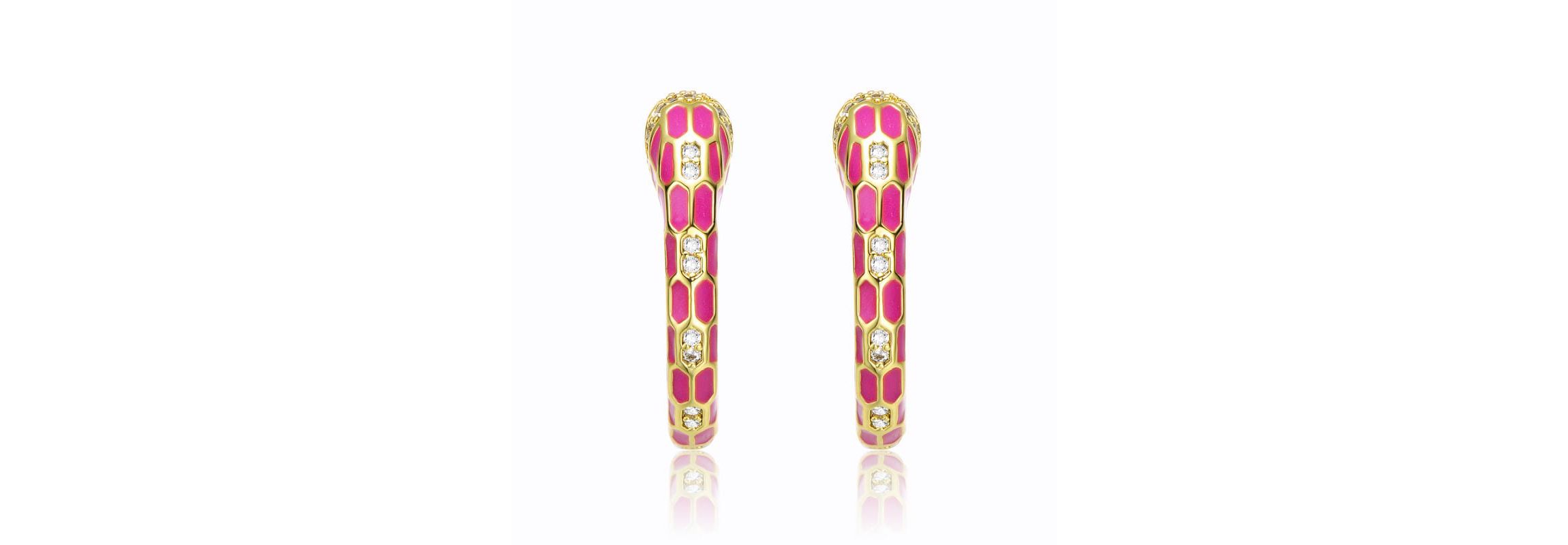 Lab Created 14K Gold Plated with Clear Cubic Zirconia Pink Enamel Python Snake C-Hoop Earrings