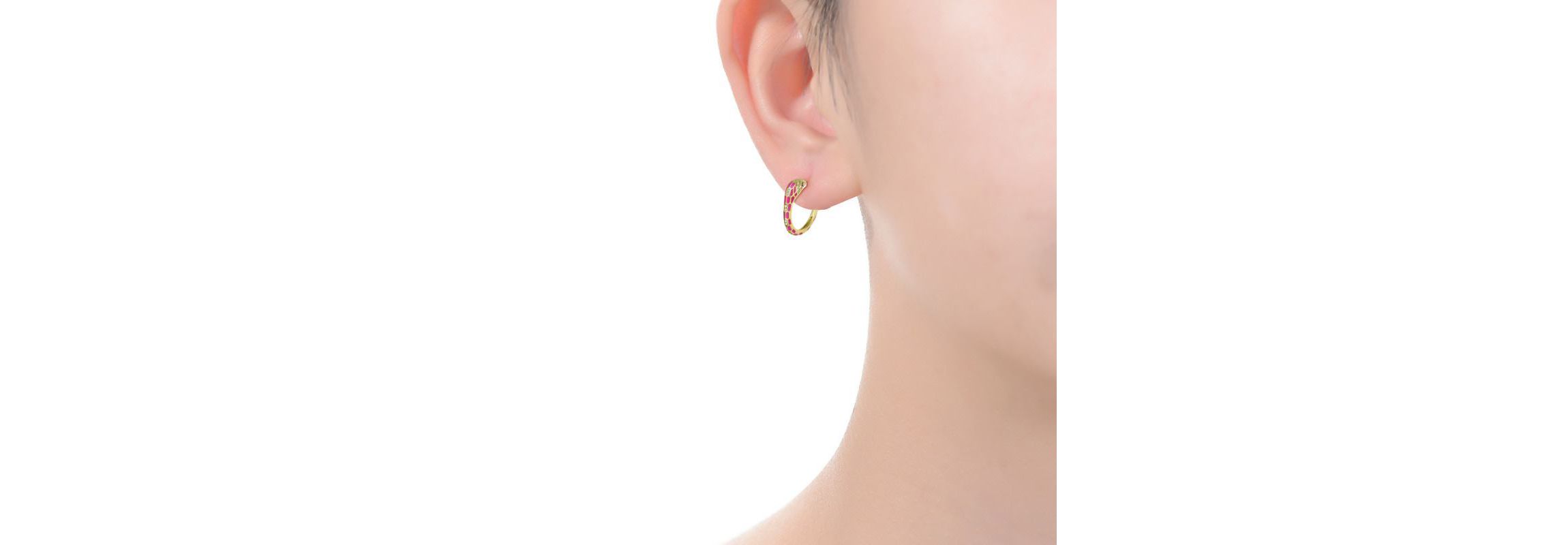 Lab Created 14K Gold Plated with Clear Cubic Zirconia Pink Enamel Python Snake C-Hoop Earrings