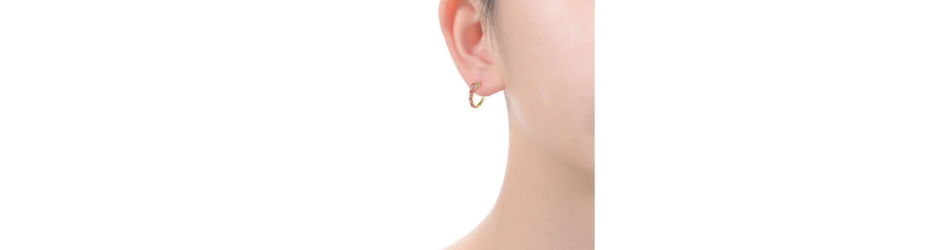 Lab Created 14K Gold Plated with Clear Cubic Zirconia Pink Enamel Python Snake C-Hoop Earrings