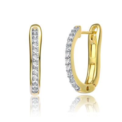 Rozzato Lab Created 14K Gold Plated with Cubic Zirconia U-Shaped J-Hoop Latch Back Earrings