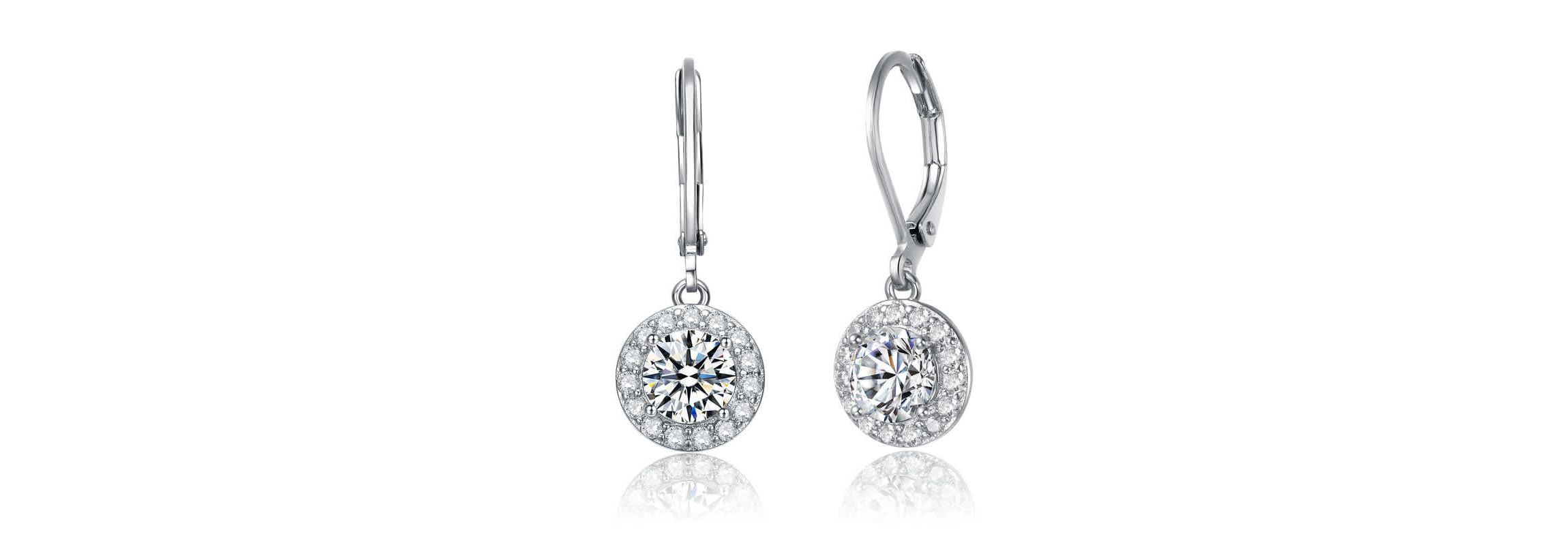 Lab Created Elegant Halo Drop Dangle Leaver back Earrings
