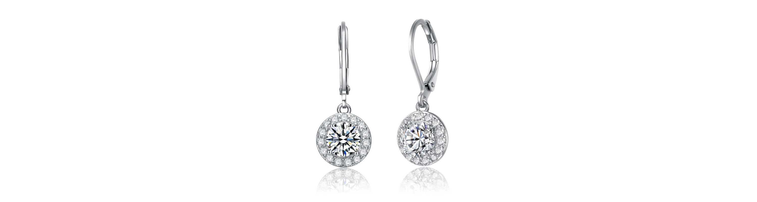 Lab Created Elegant Halo Drop Dangle Leaver back Earrings