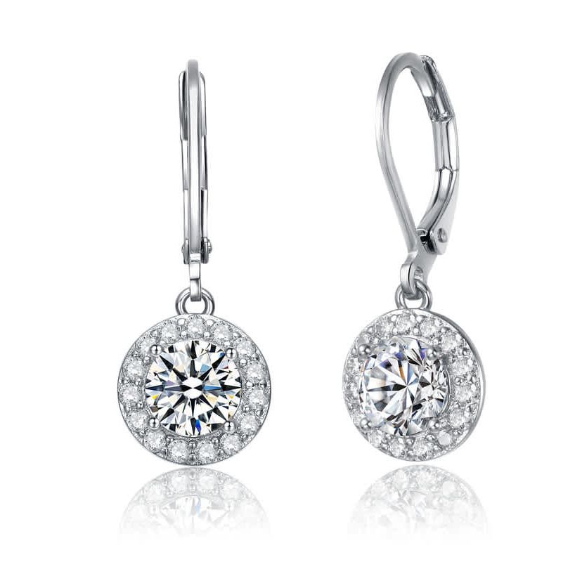 Lab Created Elegant Halo Drop Dangle Leaver back Earrings