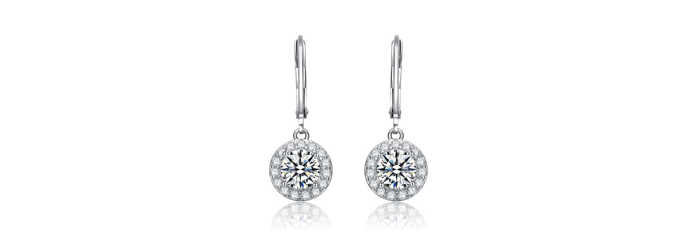 Lab Created Elegant Halo Drop Dangle Leaver back Earrings
