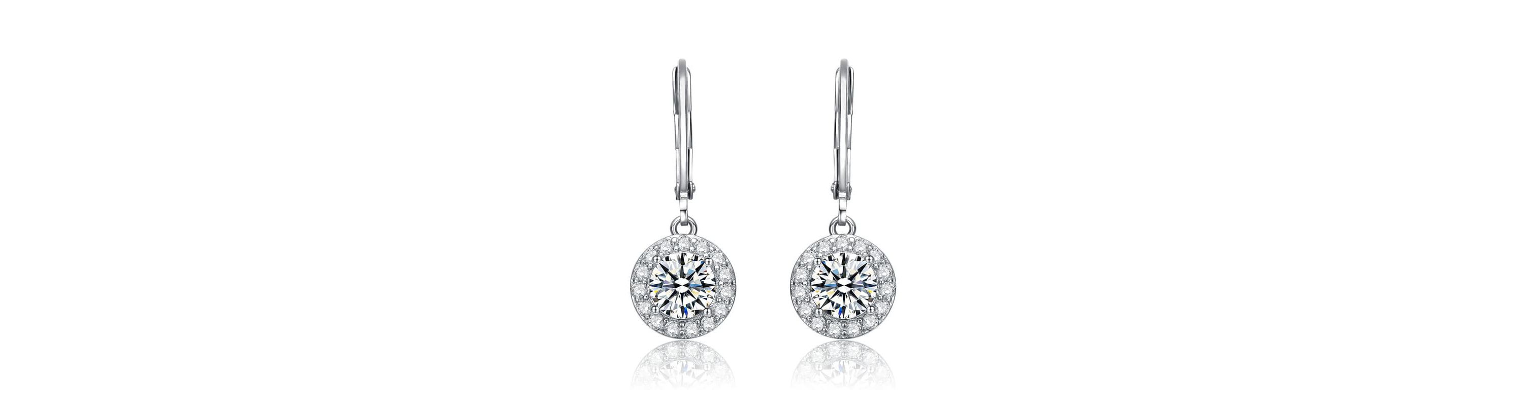 Lab Created Elegant Halo Drop Dangle Leaver back Earrings