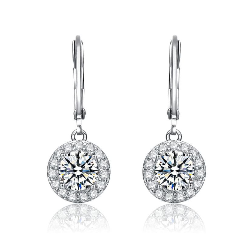 Lab Created Elegant Halo Drop Dangle Leaver back Earrings