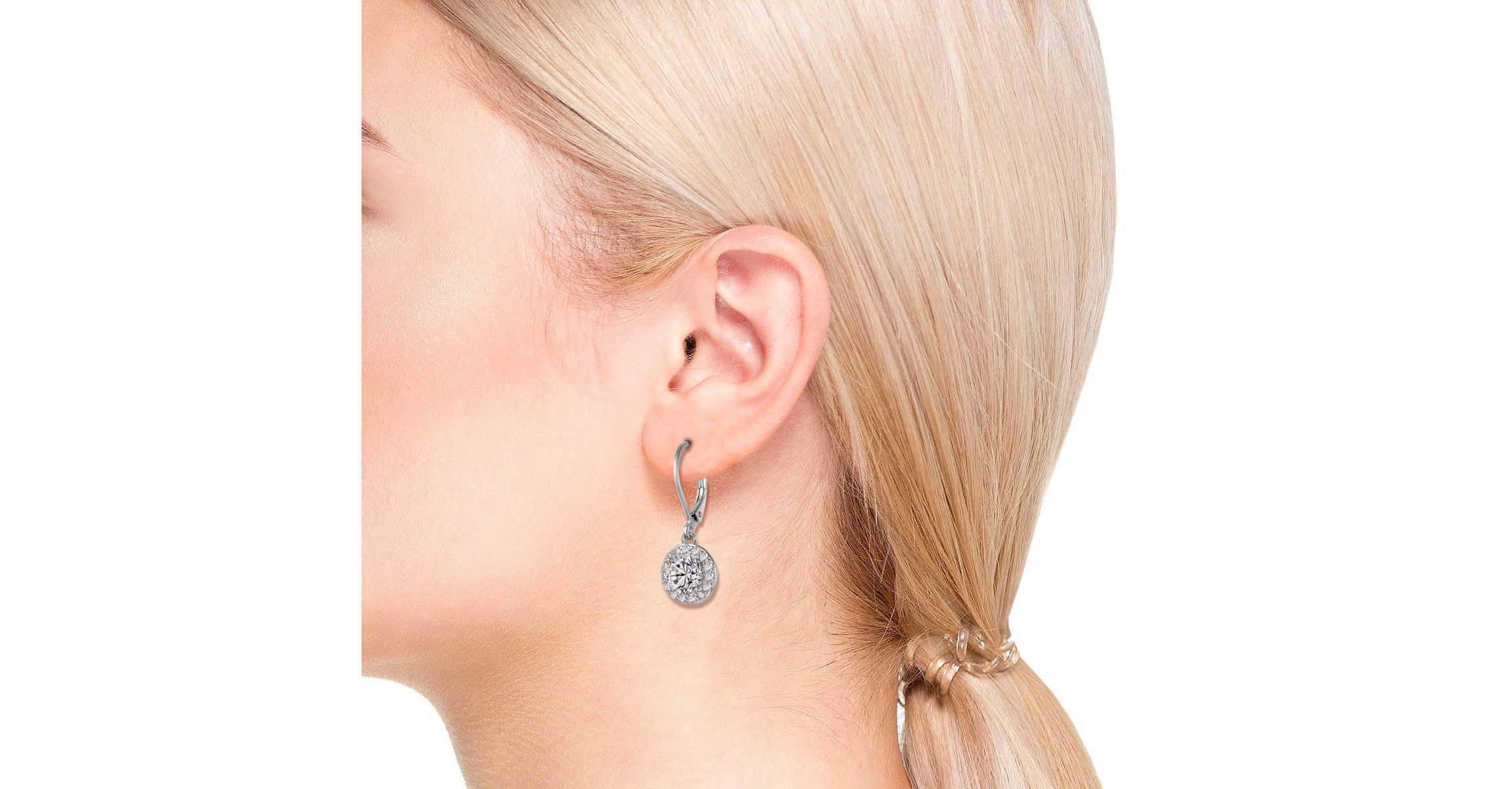 Lab Created Elegant Halo Drop Dangle Leaver back Earrings