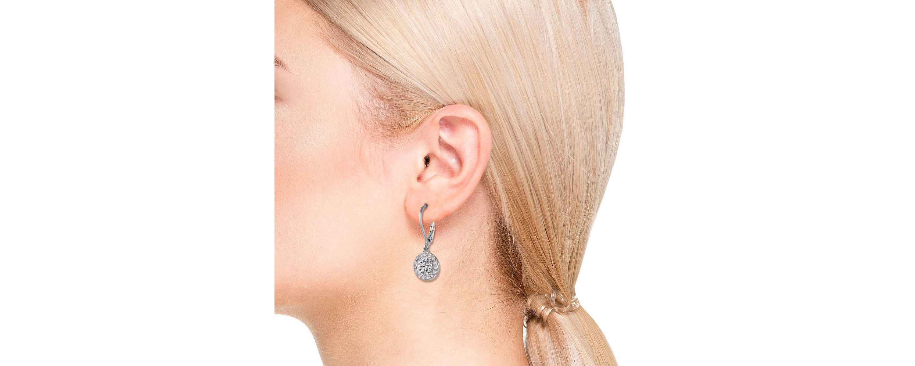 Lab Created Elegant Halo Drop Dangle Leaver back Earrings