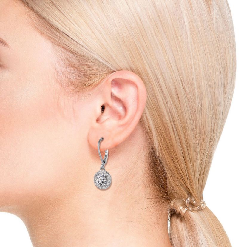 Lab Created Elegant Halo Drop Dangle Leaver back Earrings