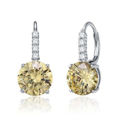 Rozzato Lab Created White Gold Plated with Yellow Cubic Zirconia Elegant Basket-Set Lever Back Earrings