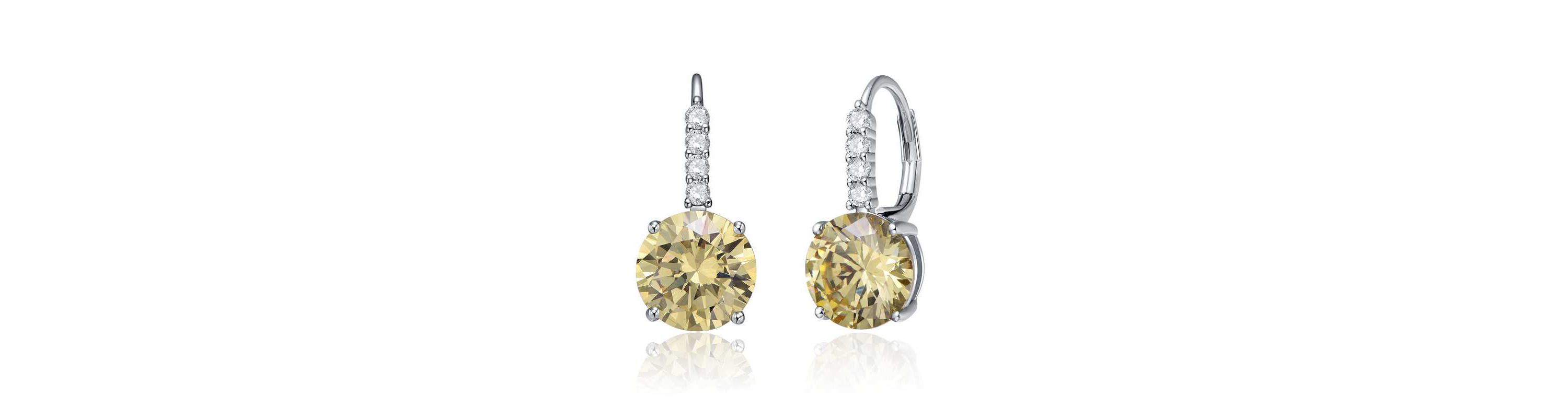 Lab Created White Gold Plated with Yellow Cubic Zirconia Elegant Basket-Set Lever Back Earrings