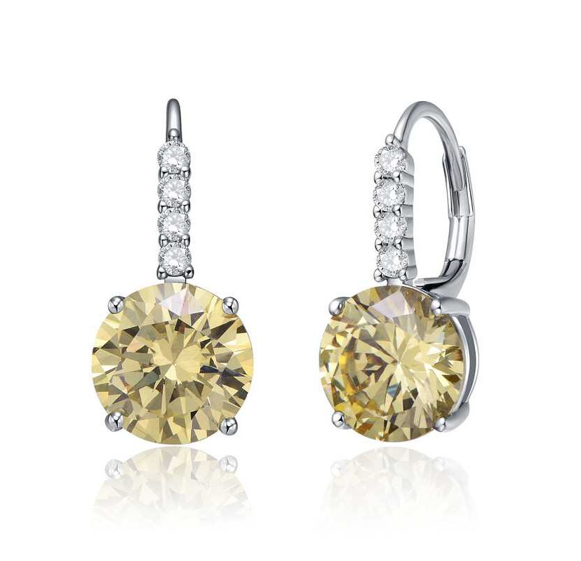 Lab Created White Gold Plated with Yellow Cubic Zirconia Elegant Basket-Set Lever Back Earrings