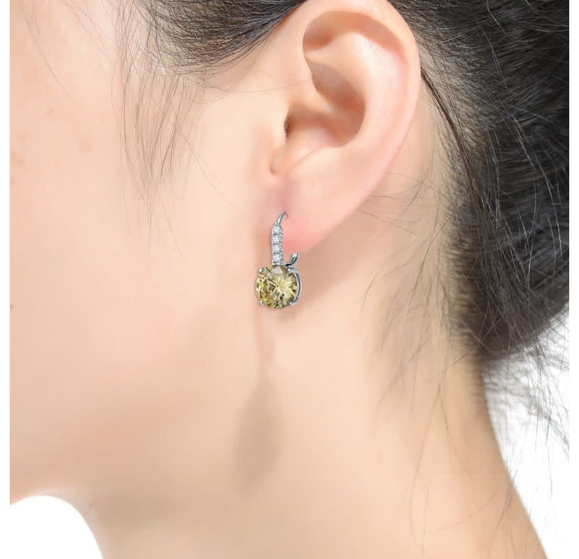 Lab Created White Gold Plated with Yellow Cubic Zirconia Elegant Basket-Set Lever Back Earrings