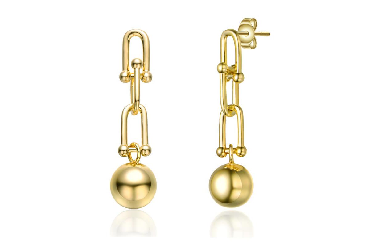 Lab Created 14k Yellow Gold Plated U-Shaped Link Chain Drop Earrings with Golden Ball