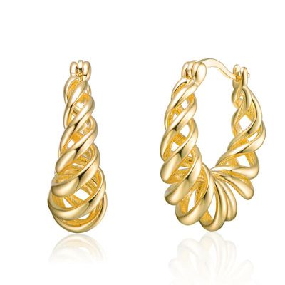 Rozzato Lab Created Modern 14k Gold Plated Twisted Halo Hoop Earrings