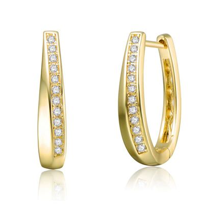 Rozzato Lab Created 14k Yellow Gold Plated Hoop Earrings with Clear Cubic Zirconia