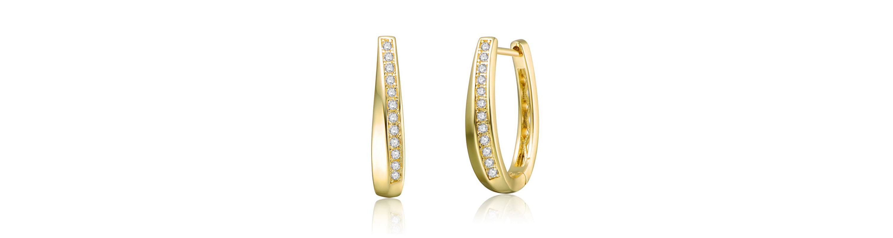 Lab Created 14K Gold Plated with Clear Cubic Zirconia U-Shaped Hoop Earrings