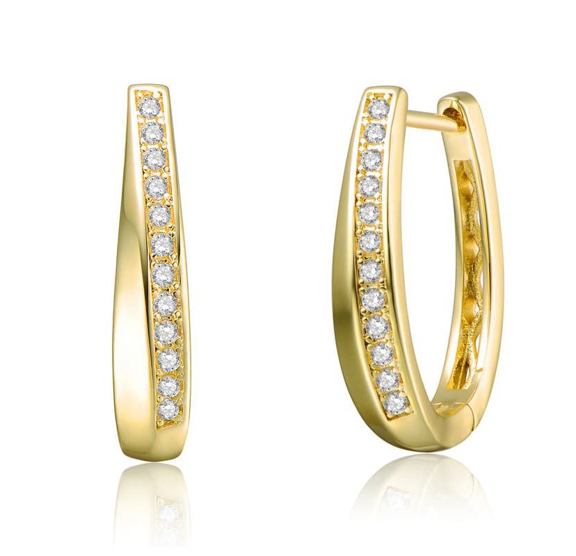 Lab Created 14K Gold Plated with Clear Cubic Zirconia U-Shaped Hoop Earrings