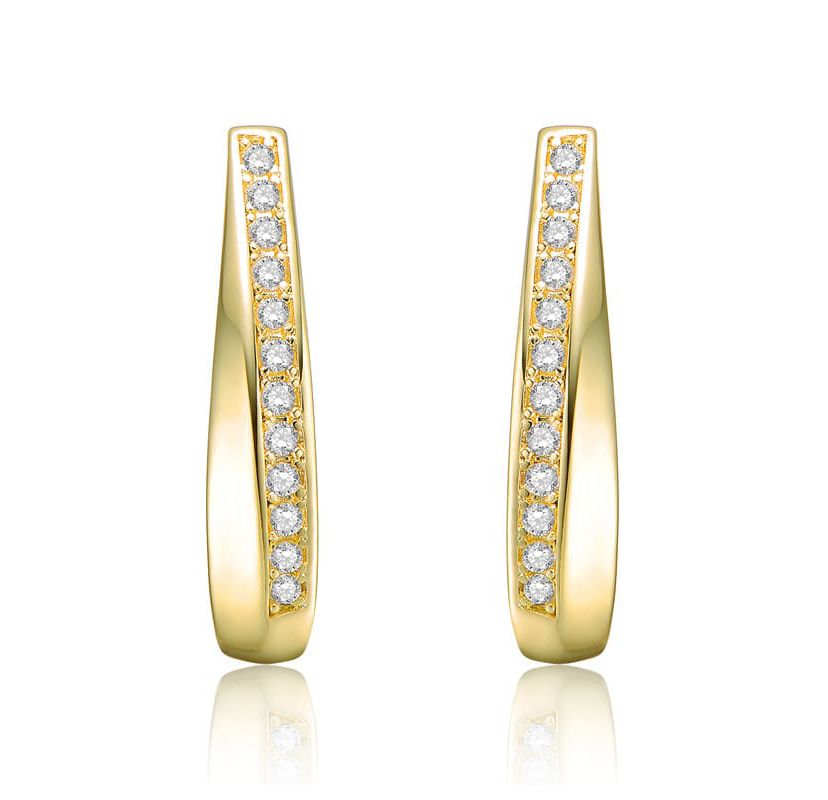 Lab Created 14K Gold Plated with Clear Cubic Zirconia U-Shaped Hoop Earrings