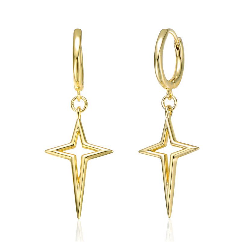 Lab Created 14K Gold Plated Star Dangle Earrings