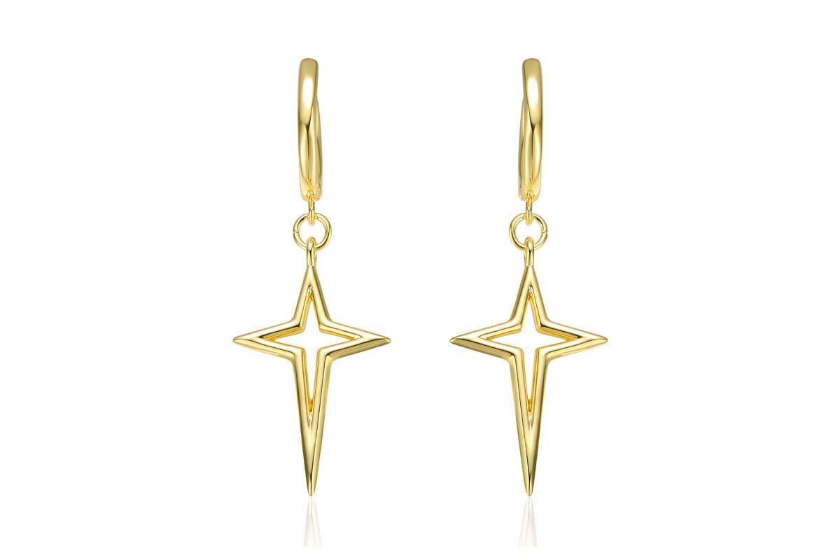 Lab Created 14K Gold Plated Star Dangle Earrings