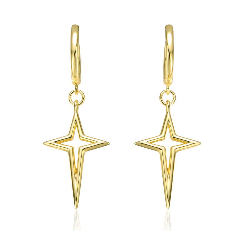 Lab Created 14K Gold Plated Star Dangle Earrings
